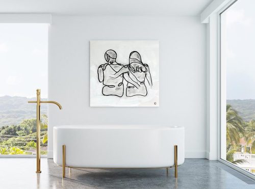 Luxury Bathroom Interiors Line Art Couple on wall Titled Linear X By Sarah Jane Artist